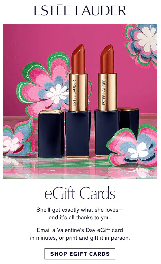 Valentine's Day Marketing Ideas - Customized Gift Cards Like Estee Lauder