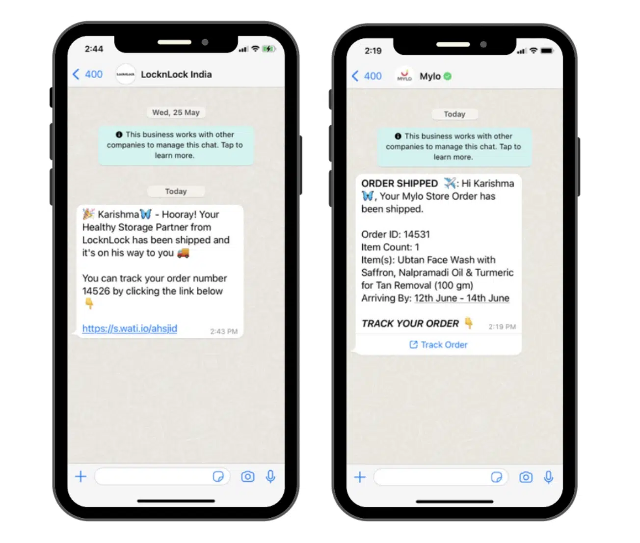 an example of sharing shipping updates
