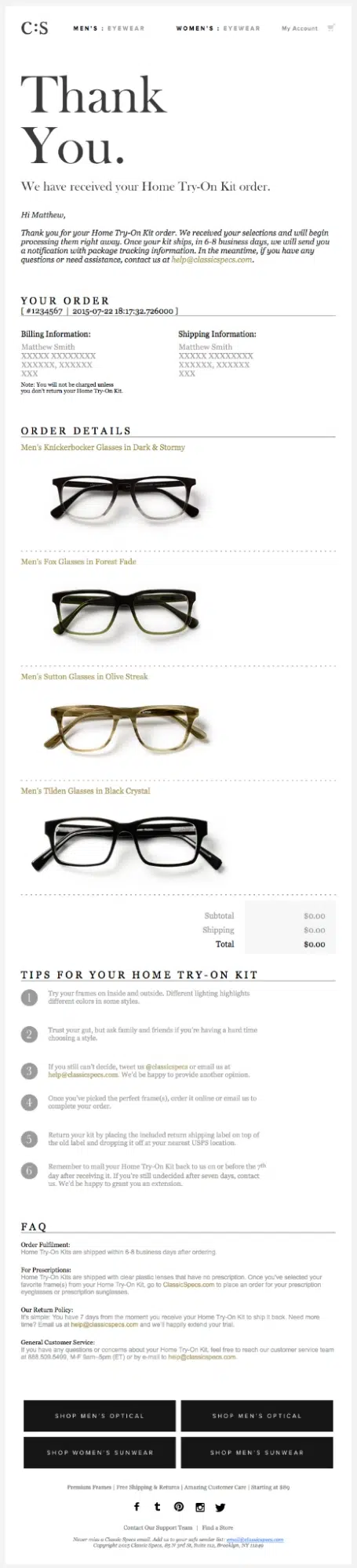 10 Thank-You Email Examples - Classic Specs