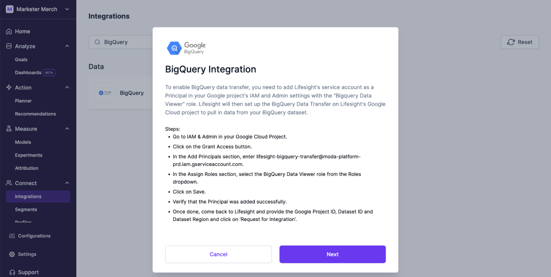 BigQuery Integration - Lifesight