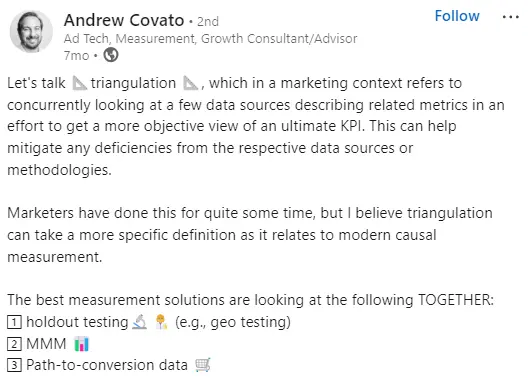 andrew covato post on linkedin about triangulated approach to measuring the roi 210a2c86da - Lifesight
