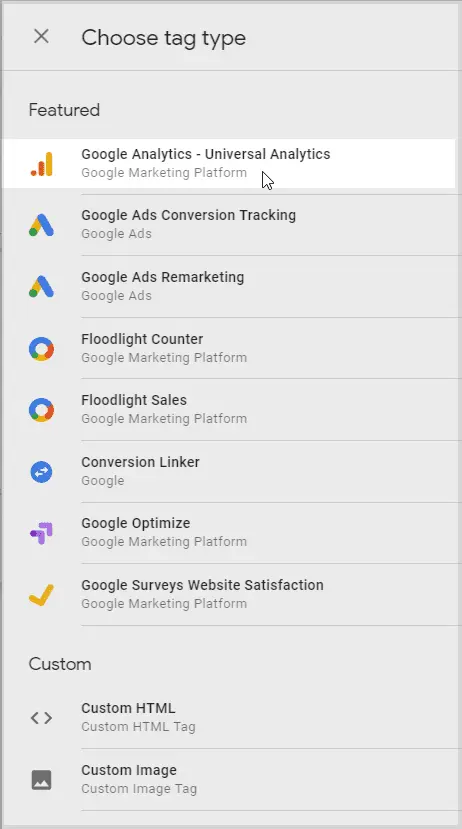 choose tag type in google tag manager - Lifesight