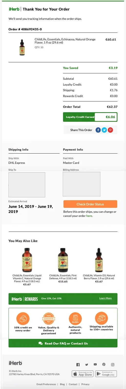 example order confirmation email-iherb