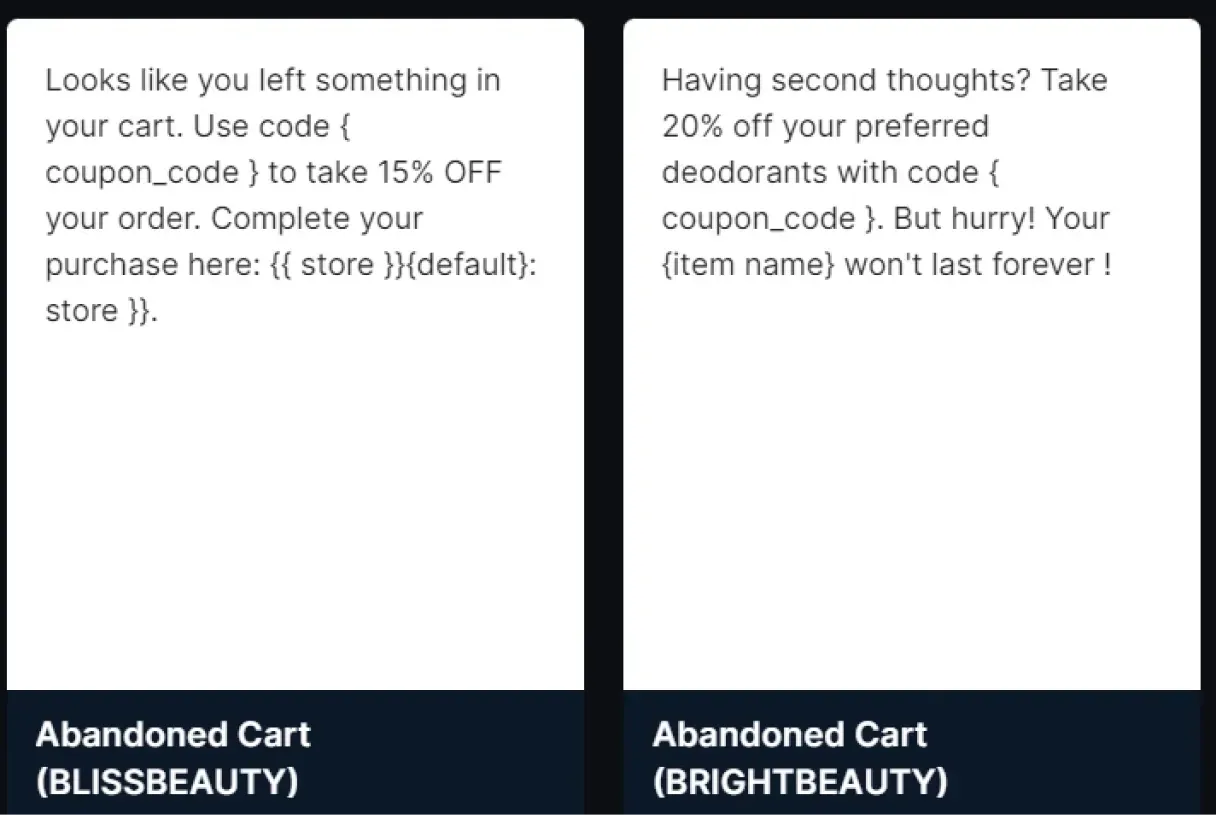 sms templates abandoned cart templates from lifesight