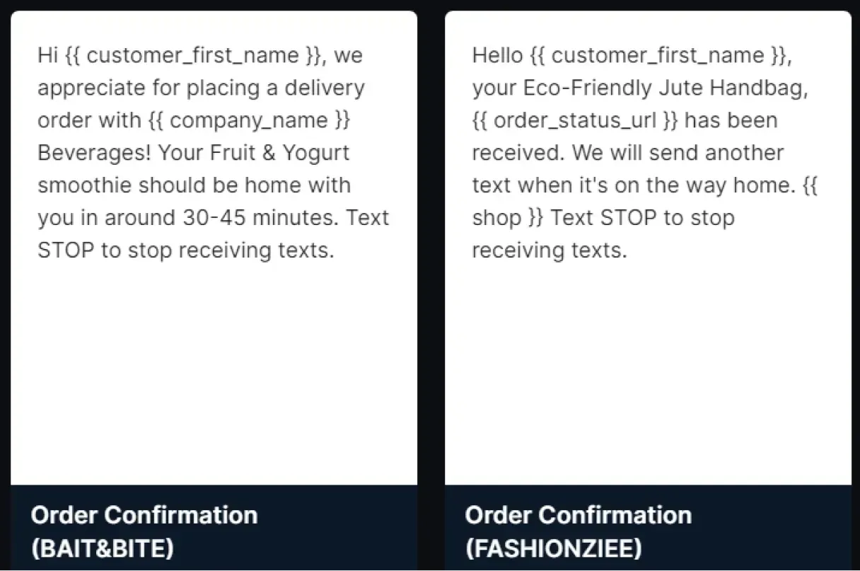 sms templates order confirmation templates from lifesight