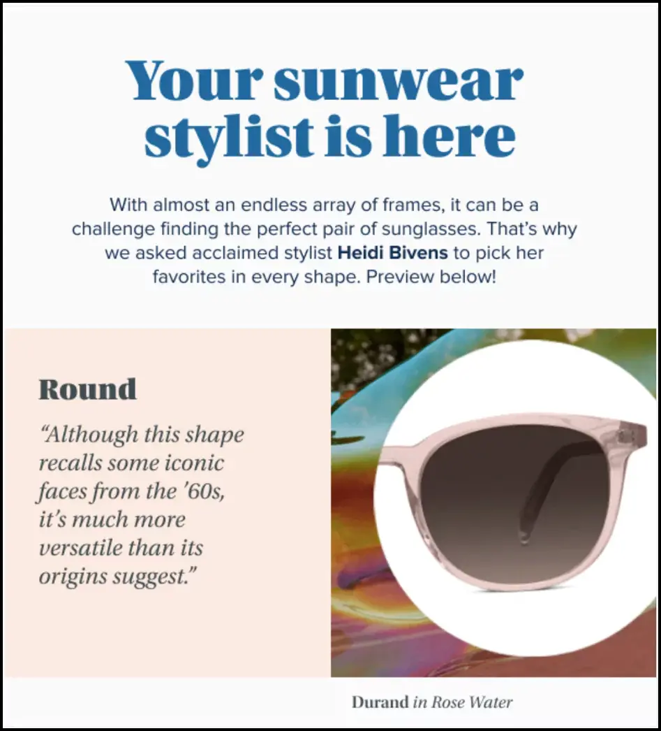 types of triggered email recommendation emails like warby parker b24a377d7c - Lifesight